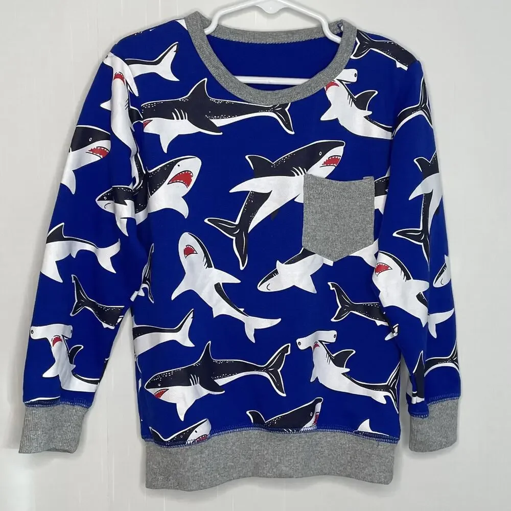 Shark Cotton Crewneck Pullover Pocket Sweatshirt Size 5T/120